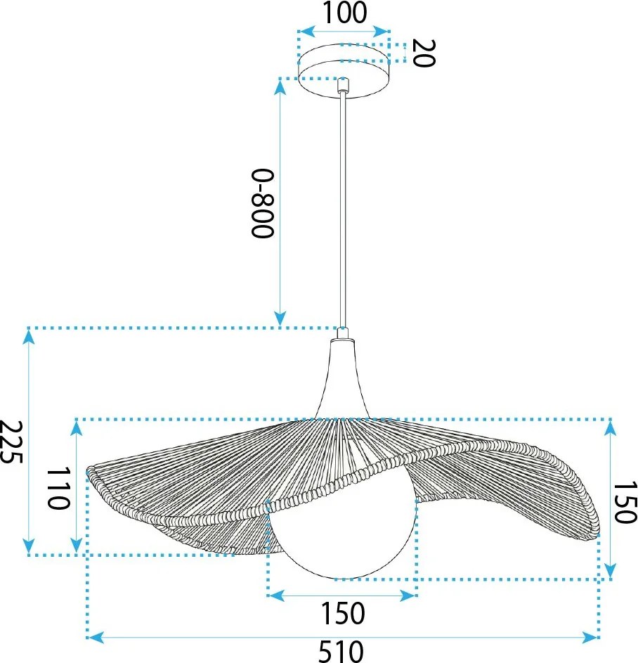 Toolight Natural, závesné stropné svietidlo 50cm, 1xE27, APP1932-1CP, prírodná hnedá-čierna, OSW-66069