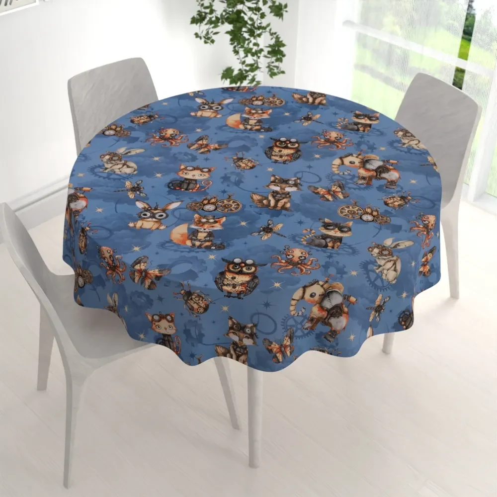 Biante Detský bavlnený okrúhly obrus Sandra SA-581 Zvieratká vynálezcovia na modrom Ø 60 cm