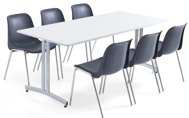 Zostava nábytku SANNA + SIERRA, 1 stôl a 6 stoličiek, tmavošedá/chróm