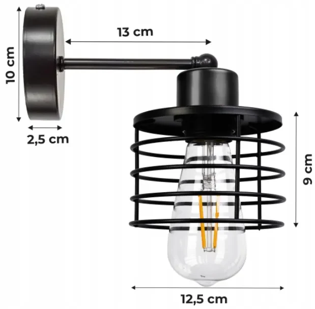 BERGE Nástenná lampa - kinkiet - E27 - PRUŽINA - čierna