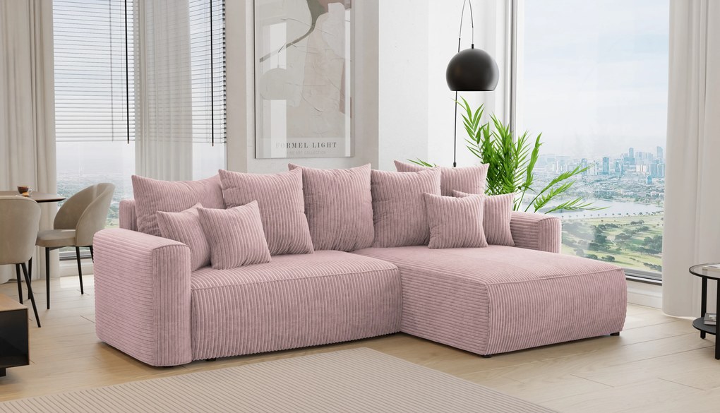 Rohová sedačka Baria (P) (púdrovo ružová). Akcia -20%. Vlastná spoľahlivá doprava až k Vám domov. 1133094