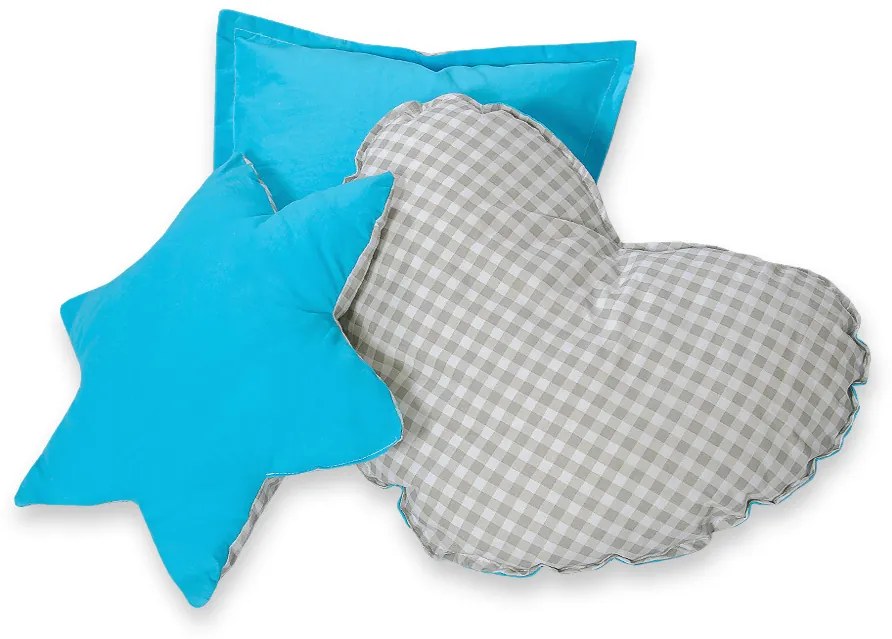 Bobono Detský stan Teepee + hracia podložka + vankúše + ozdobné perie - Šedá kockovaná tyrkysová