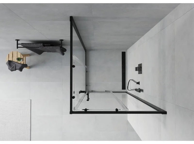 Mexen Rio, štvorcový sprchovací kút s posuvnými dverami 90(dvere) x 90(dvere) x 190 cm, 6mm číre sklo, čierny profil, 860-090-090-70-00