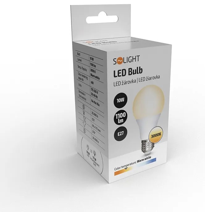 SOLIGHT LED žiarovka klasický tvar, 10W, E27, 3000K, 270 °, 1100lm