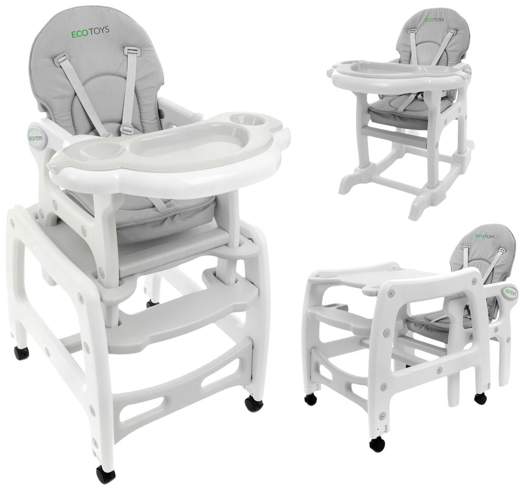 EcoToys Stolička na kŕmenie 3 v 1, hojdacie kreslo, stolička so stolom ECOTOYS