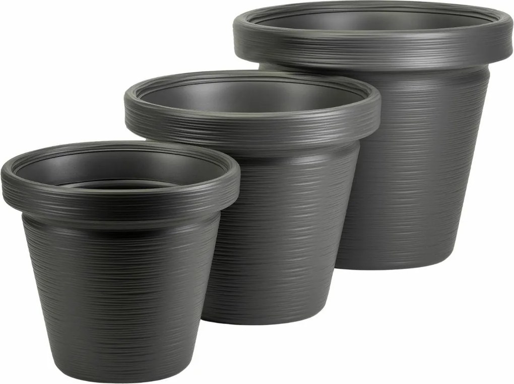 Sada 3 ks květináčů SRTIA RIFLO 47,9x55/40x46/33,9x39 cm antracitová