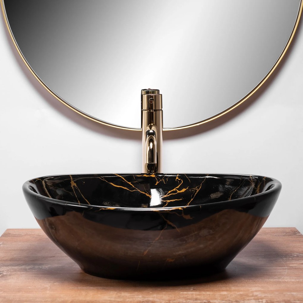 Rea Sofia Marble, umývadlo na dosku 41x35 cm, čierna-vzor, REA-U5611