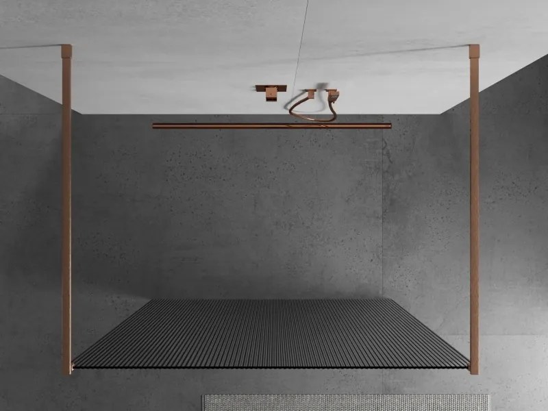 Mexen Kioto, sprchová zástena Walk-In 100 x 200 cm, 8mm sklo s rebrovým vzorom, medený matný profil, 800-100-002-65-09