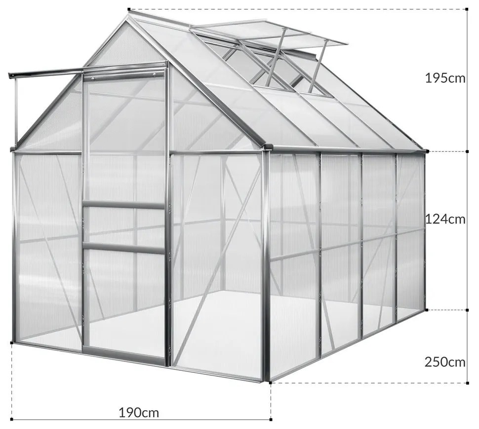 InternetovaZahrada Záhradný skleník - 250 x 190 x 195 - objem 7,6 m³ + základňa