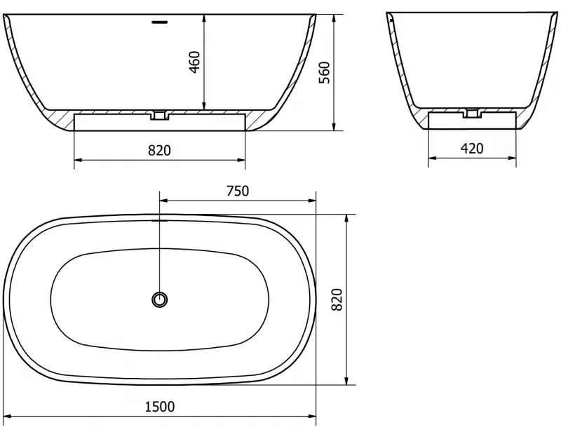 Mexen Como, voľne stojaca vaňa z konglomerátu 150 x 82 cm, biela lesklá, 57311508210