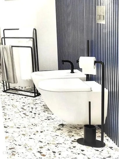 BISK Erga Nero, voľne stojaci držiak na toaletný papier s WC kefou, čierna matná, ERG-08309
