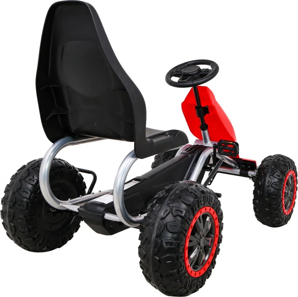 Ramiz Veľká silná detská motokára s pedálmi Červená + 100 kg záťaž + EVA kolesá + Ručná brzda + Športové sedadlo
