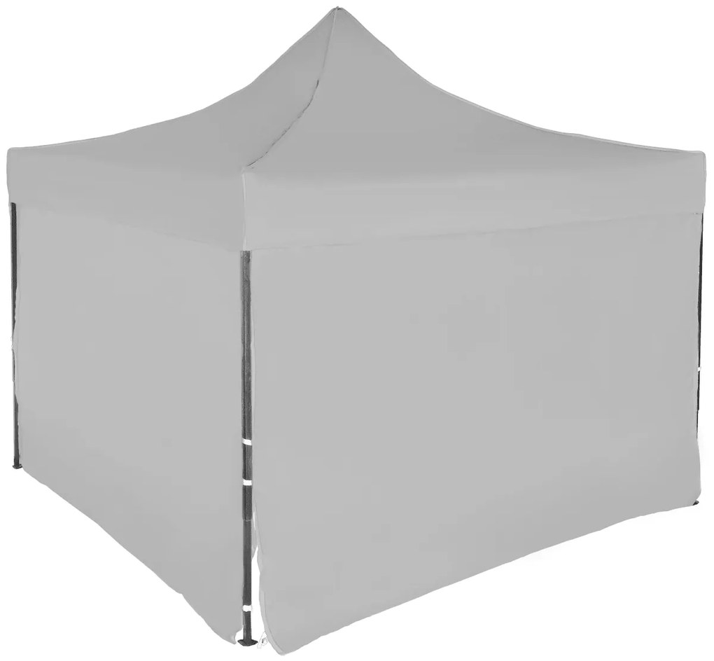 Rýchlorozkladací nožnicový stan 3x3m – oceľový, 4 bočné plachty, Sivá / antracitová