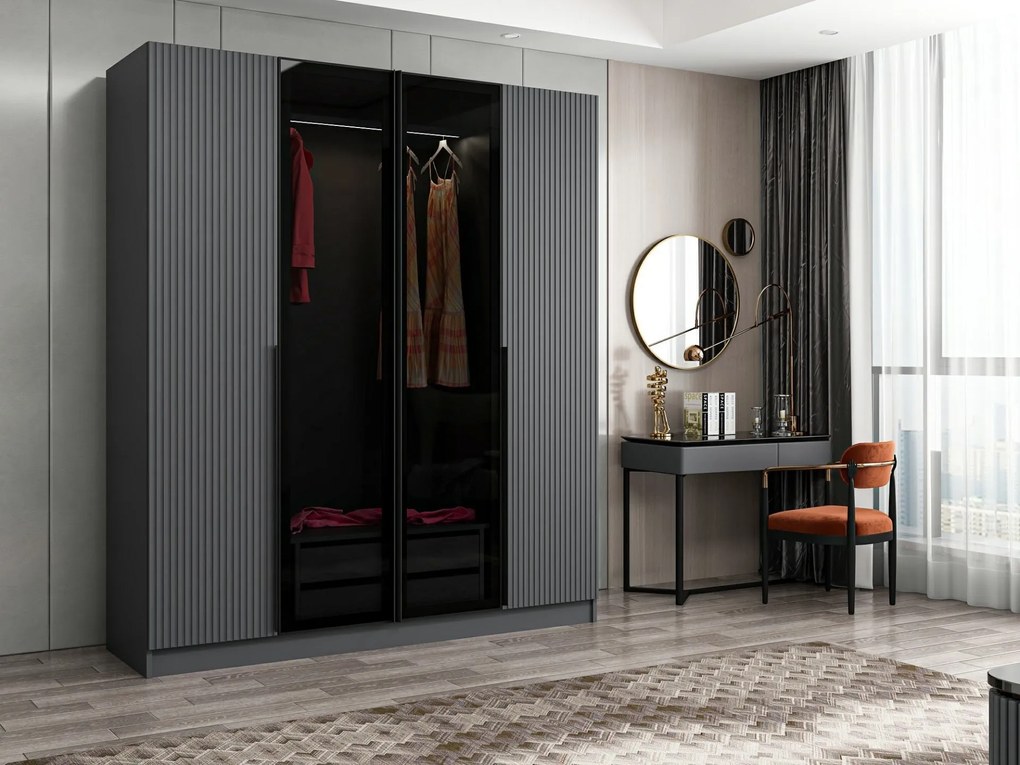Elegantná šatníková skriňa ShadowLux sivá s dymovými dvierkami 210 x 180 x 52 cm