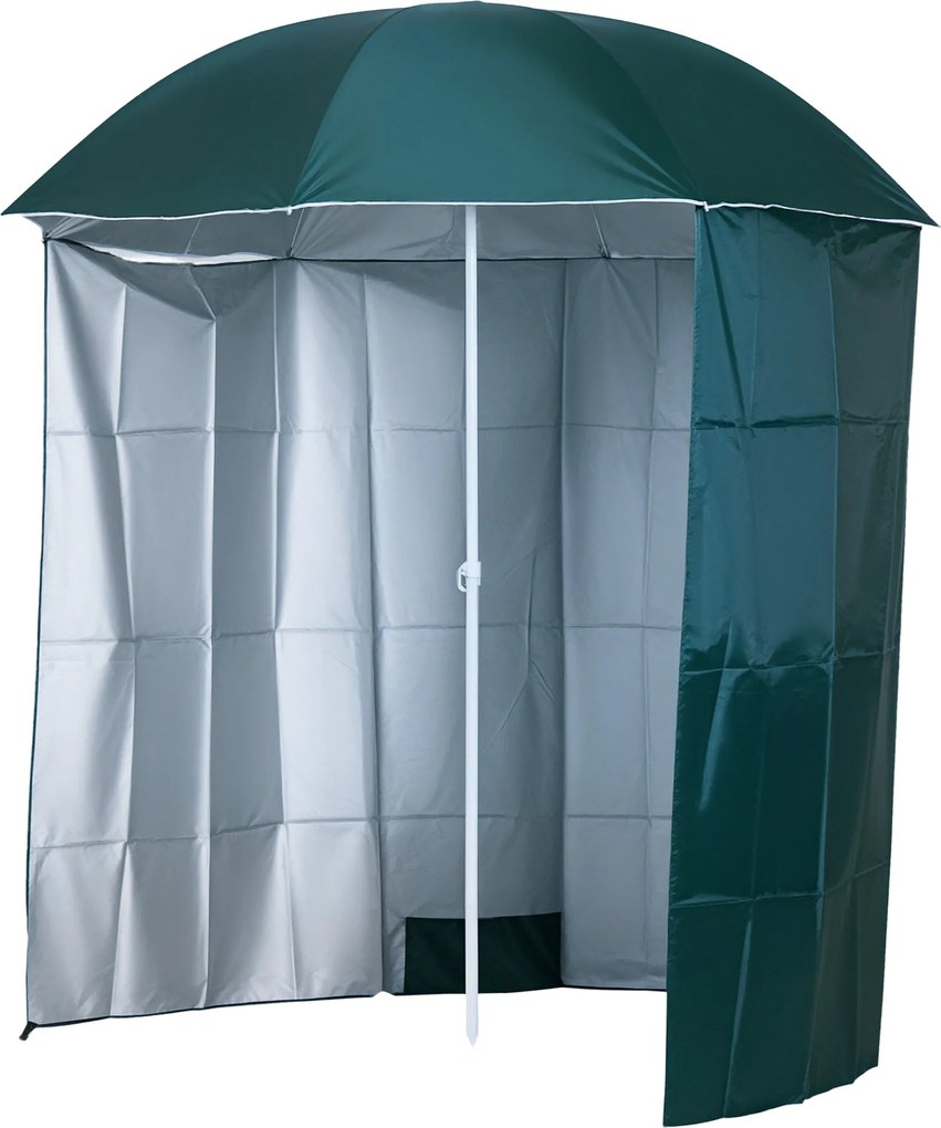 Outsunny slnečník plážový s bočnou stenou, slnečná ochrana, polyester, tmavo zelený 2,2 x H2,2m | Aosom