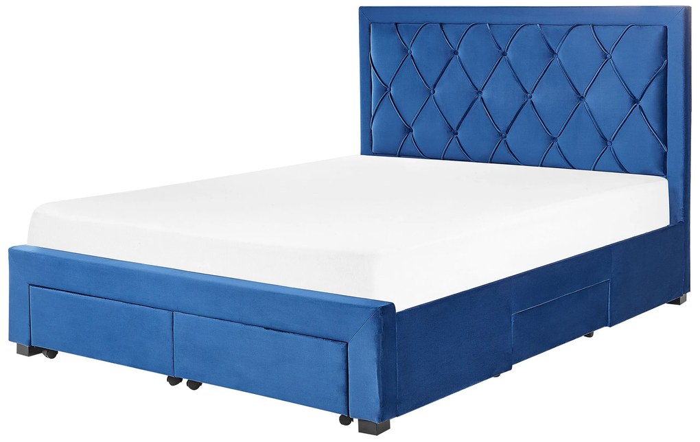Zamatová posteľ s úložným priestorom 160 x 200 cm modrá LIEVIN Beliani