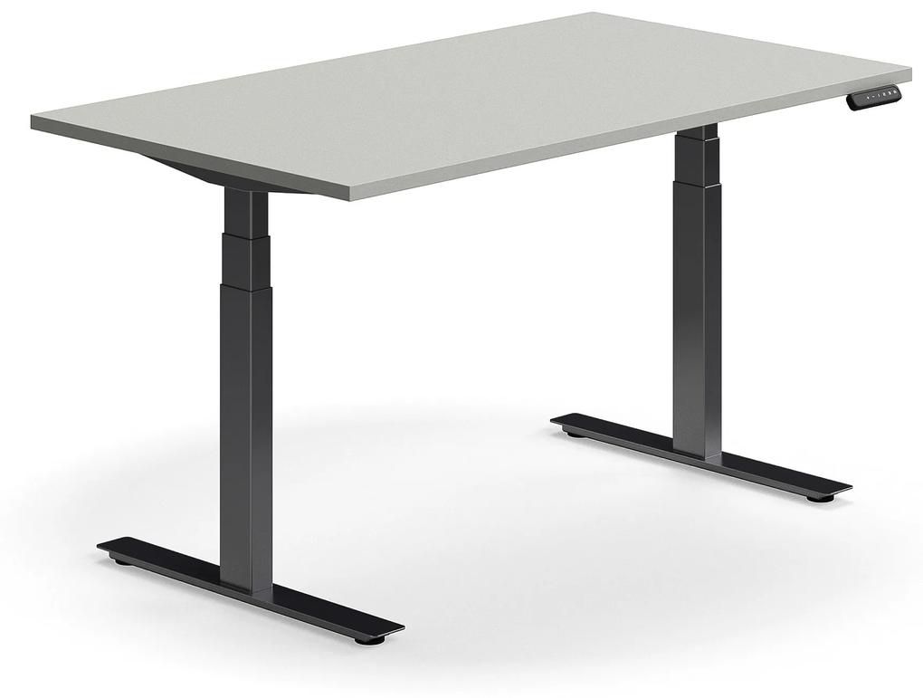 Výškovo nastaviteľný stôl QBUS, rovný, 1400x800 mm, čierny rám, svetlošedá