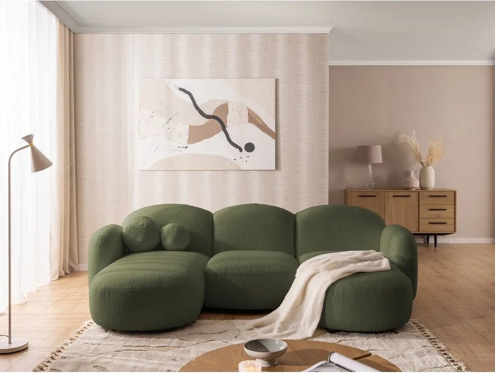 Zelená rohová pohovka z textílie buklé (do tvaru "U") Orbit – Ropez