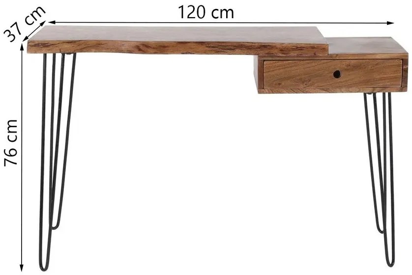 Drevený písací stôl EDGAR so zásuvkou 120 cm hnedý, akáciové drevo