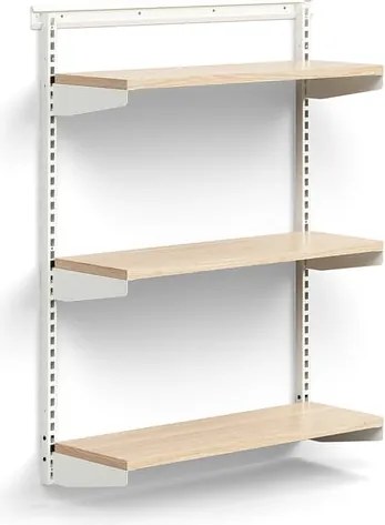 Nástenný regál RELY, základná sekcia, laminátové police, 1221x900x300 mm, biela/dub