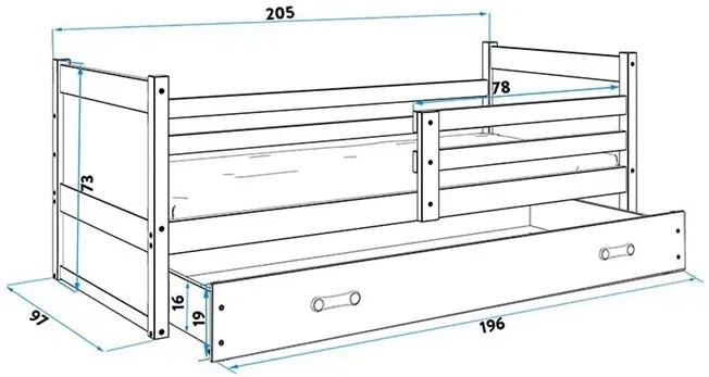 Detská posteľ RICO WHITE 90x200 cm