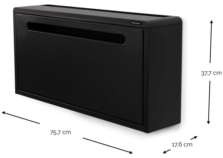 Čierna kovová výklopná/závesná skrinka na topánky 76x38x18 cm Sportiva – Spinder Design