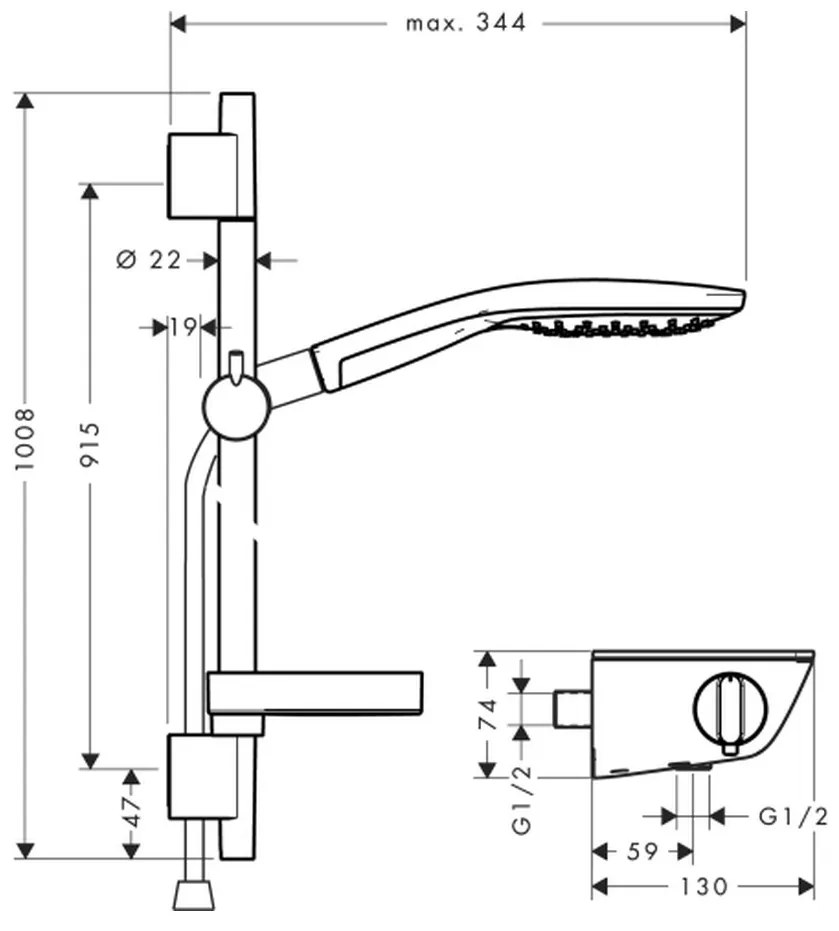 Hansgrohe Raindance Select S, sprchová súprava 150 3jet s termostatom Ecostat Select a sprchovou tyčou 90 cm, biela/chrómová, HAN-27037400