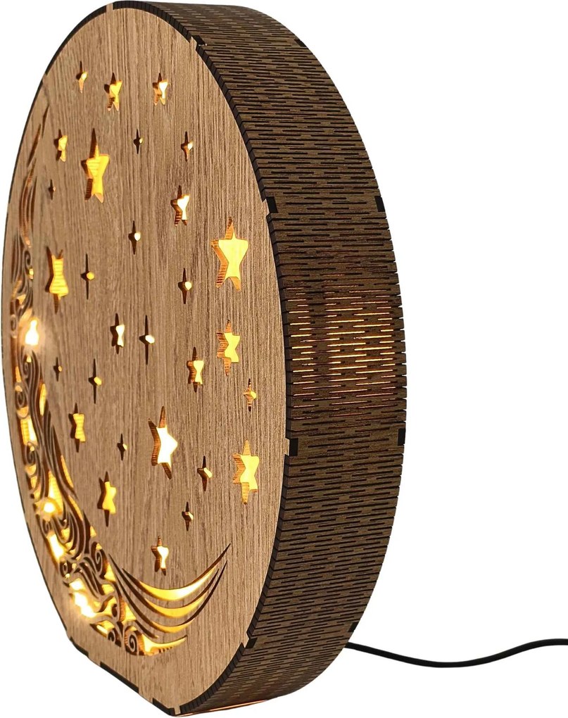 Drevená stolová lampa Mesiac a hviezdy | AURA: HDF - Orech 20 cm 4794-115288 LED0612