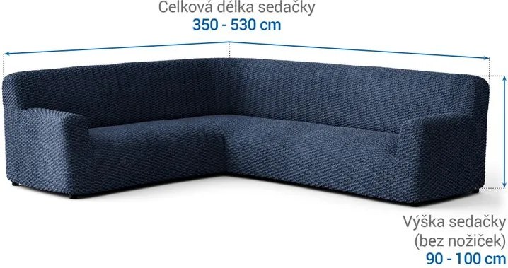Bielastické poťahy MOSAICO modré rohová sedačka (š. 350 - 530 cm)