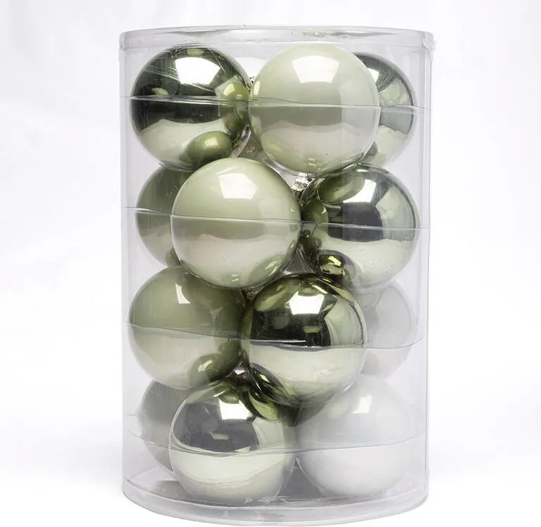 Sada vianočných ozdôb ZELENKAVÁ 16 ks, pr. 8 cm