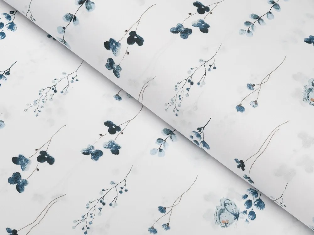 Biante Bavlnené posteľné obliečky Sandra SA-398 Modré kvietky s motýlikmi Jednolôžko 140x200 a 70x90 cm