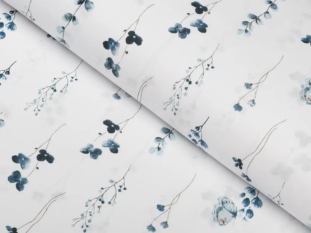 Biante Detské bavlnené posteľné obliečky do postieľky Sandra SA-398 Modré kvietky s motýlikmi Do postieľky 100x135 a 40x60 cm