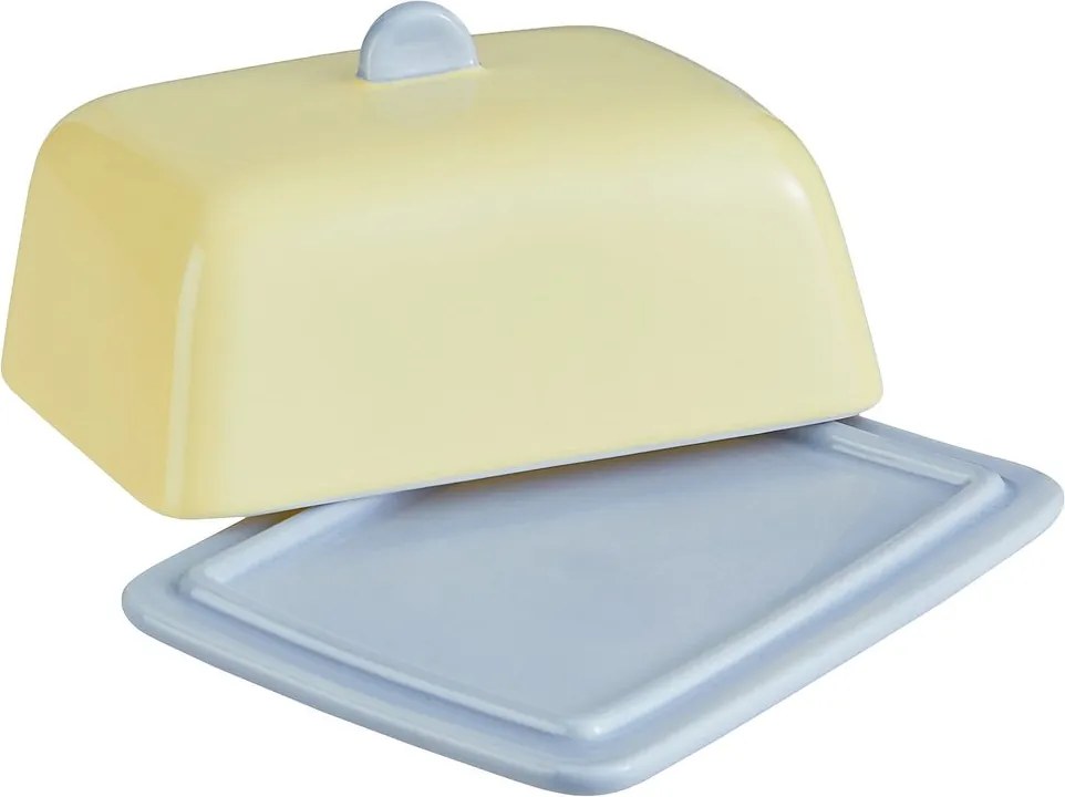 BUTTER Dóza na maslo keramická - žltá/modrá