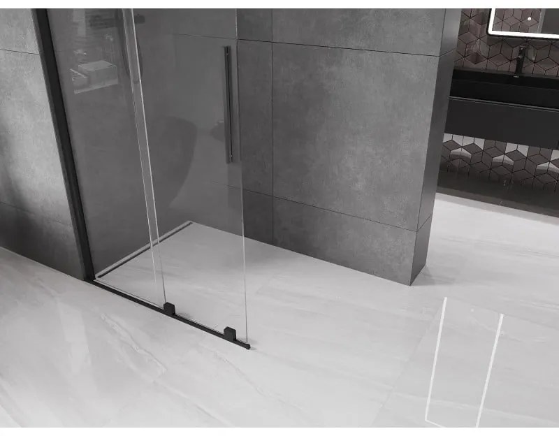 Mexen Velar, posuvné dvere do otvoru typ Walk-In 85 cm, 8mm číre sklo, čierna matná, 871-085-000-03-70