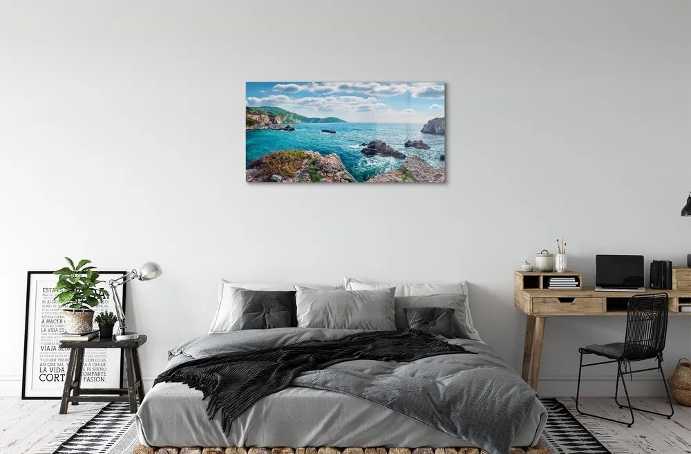 Sklenený obraz Grécko Morské hory 120x60 cm