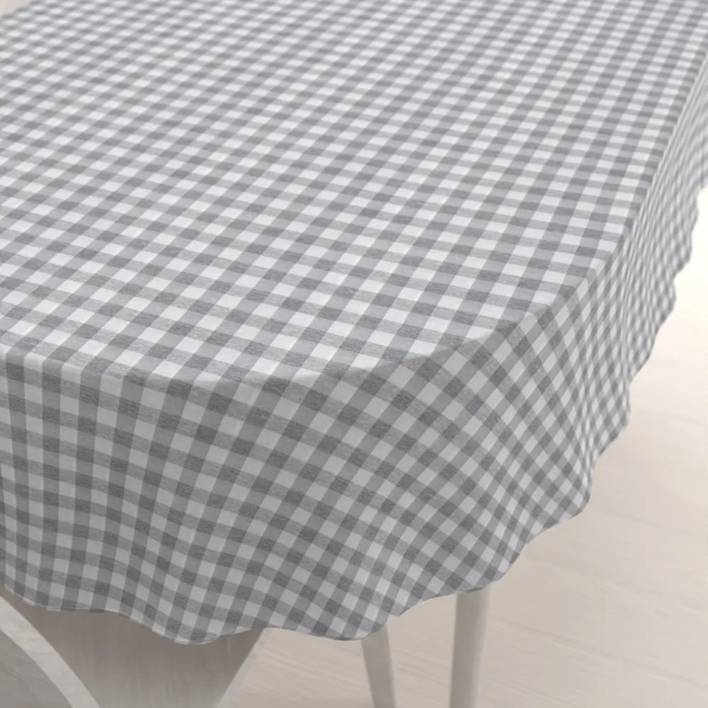Biante Dekoračný oválny obrus Rebeka RE-019 Sivo-biela kocka stredná 130x220 cm