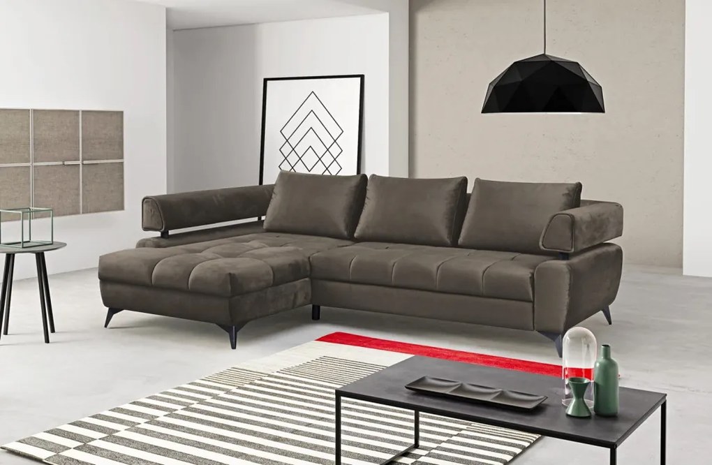 Rohová sedacia súprava Paris, blatistá hnedá látka, ľavý roh