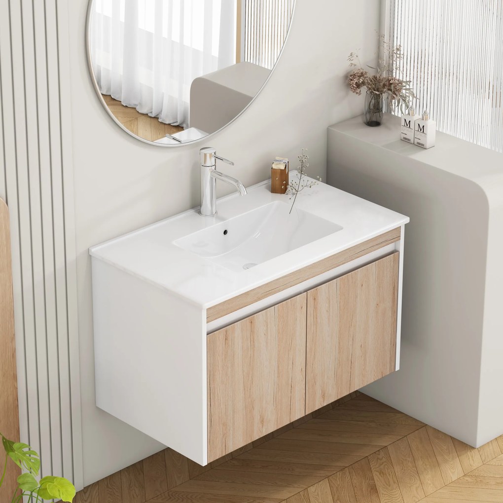 Závesná skrinka pod umývadlo Houseland Morvia 80 cm dub/biela