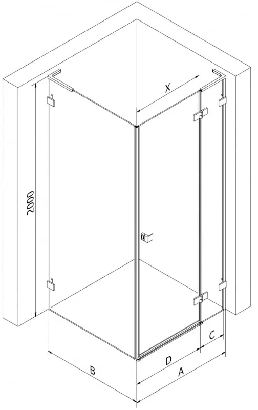 Mexen Lunar, L pravý výklopný sprchový kút 100 x 90 cm, 8mm číre sklo, čierny profil, 834L-100-090-70-00-P