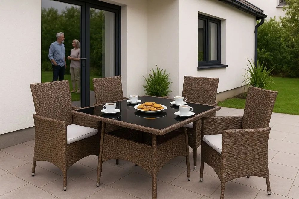 ZÁHRADNÝ SET CANIS 4 x KRESLO + HRANATÝ STÔL