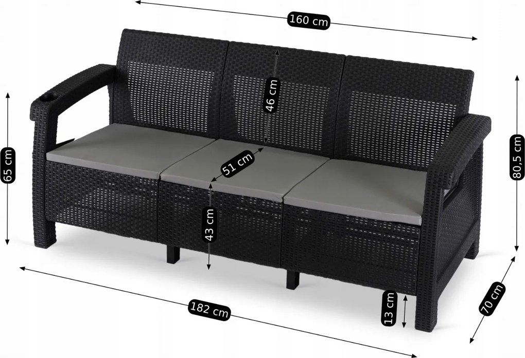 Záhradná pohovka Favorece (čierna) . Akcia -17%. Vlastná spoľahlivá doprava až k Vám domov. 1119307