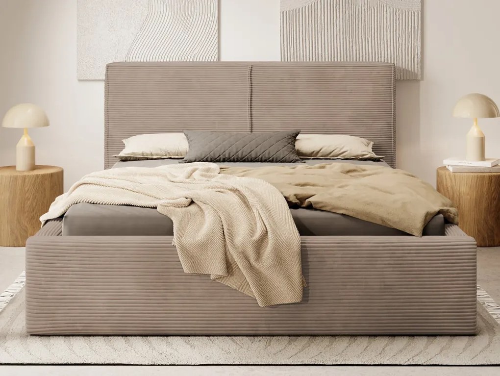 Posteľ Inez 180x200 cm, svetlo hnedá štrukturovaná látka