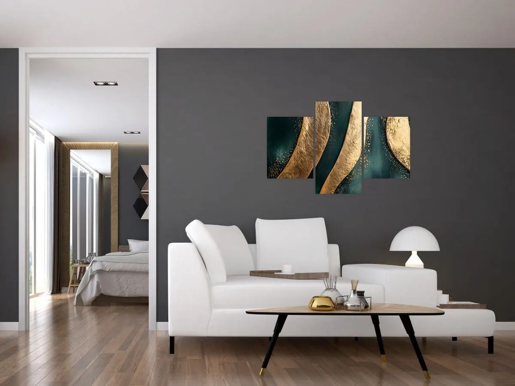 Obraz - Zelená abstrakcia so zlatom I. (90x60 cm)