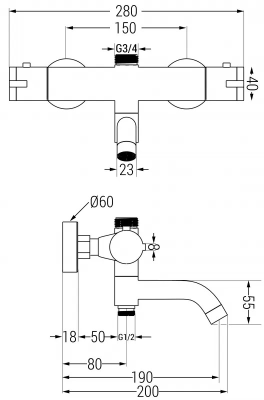 Mexen KAI termostatická vaňová/sprchová batéria, chrómová, 77900-00