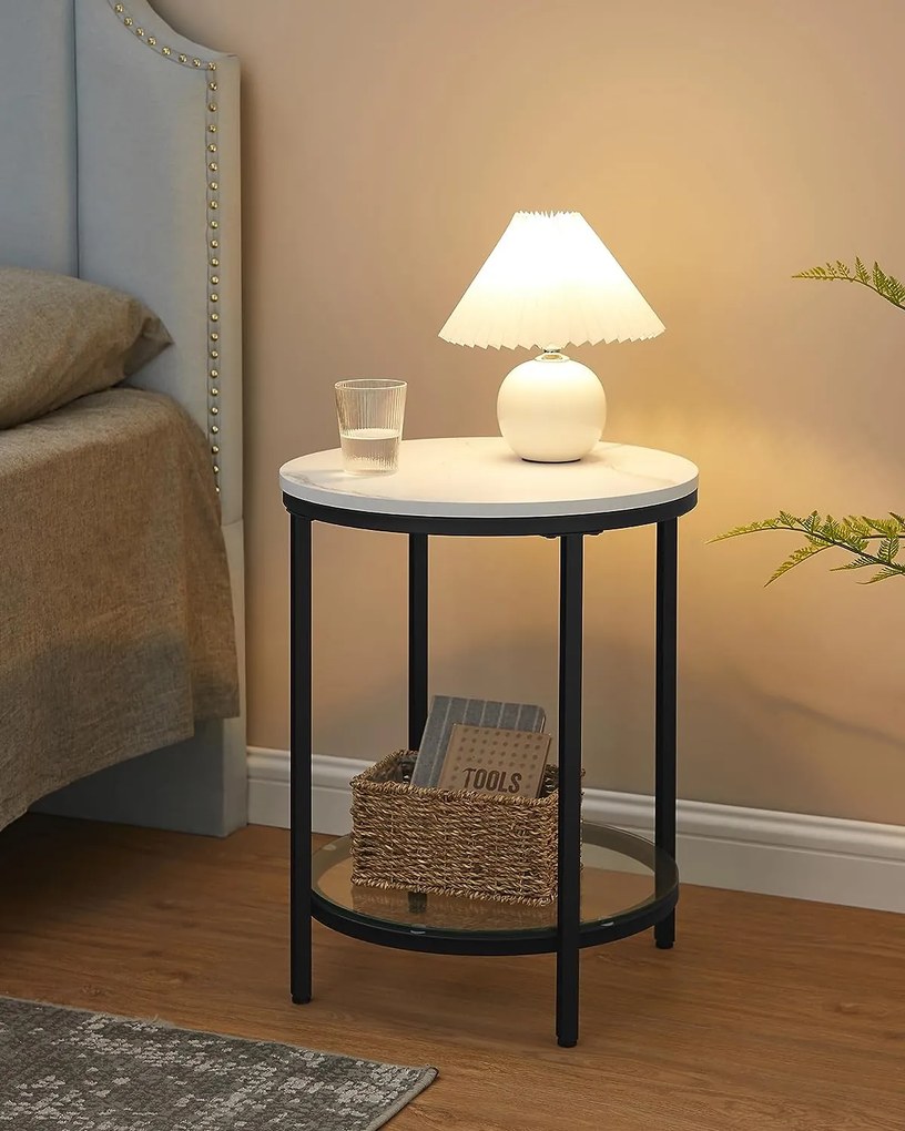 Príručný stolík ERIC s mramorovým dizajnom, 45x55cm, čierna/biela Vasagle