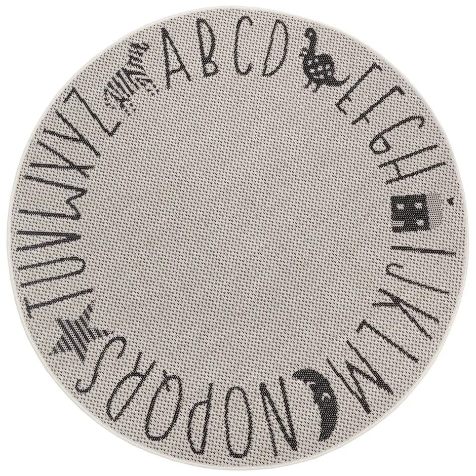 Krémovobiely detský koberec Ragami Letters, ø 120 cm