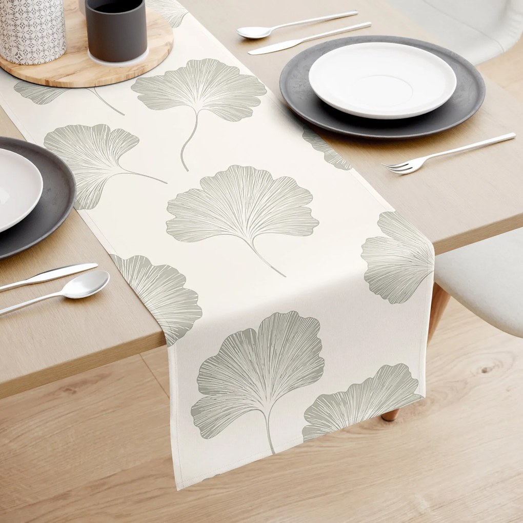 Goldea behúň na stôl 100% bavlnené plátno - listy ginkga 50x160 cm