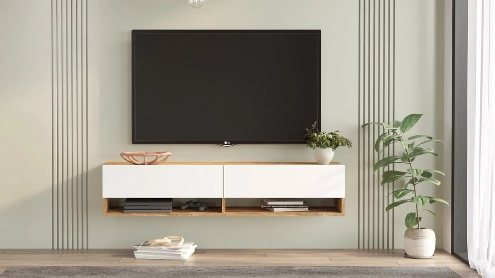 Závesný TV stolík Houseland Felicia Atlantic borovica/biela
