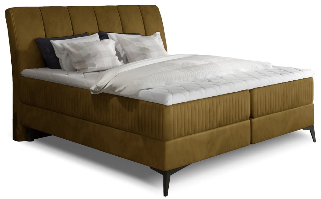 Manželská posteľ Boxspring 180 cm Alberto (horčicová) (s matracmi). Vlastná spoľahlivá doprava až k Vám domov. 1027400