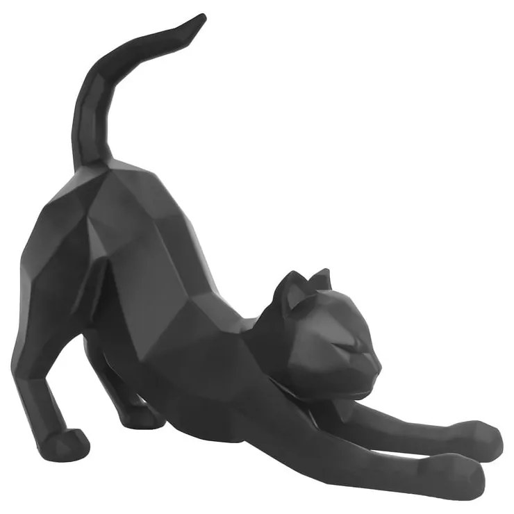 Matne čierna soška PT LIVING Origami Stretching Cat, výška 30,5 cm